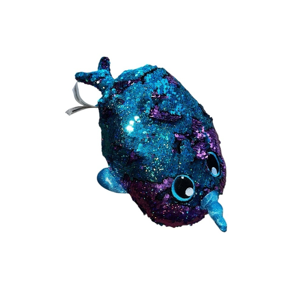 SHIMMEEZ, 8" Arlo Narwhal, Sequin Plush Stuffed Animal sensory toy fidget blue